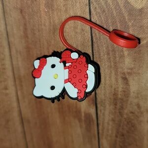 Cat in Dress with Drink Silicone 10mm/0.4 in Straw Topper Cap Accessory